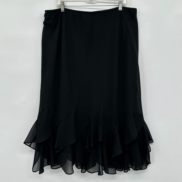 Vintage Y2K Midi Skirt Plus Size 3X Black Fairy‎ Whimsy Goth Lined Ruffle Hem - Picture 1 of 7